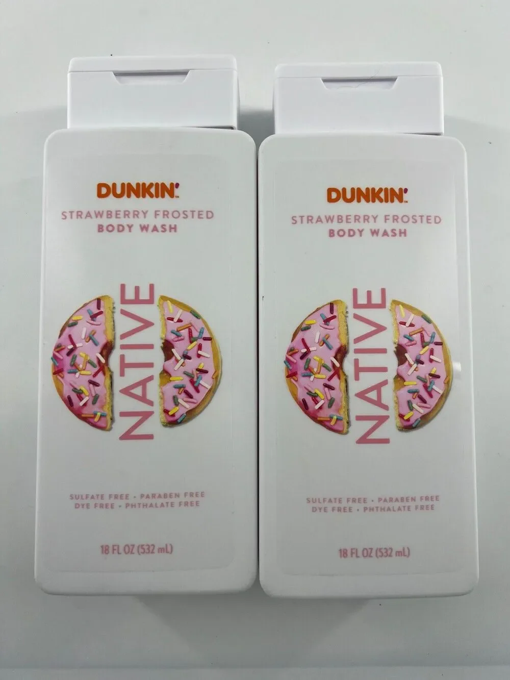 Native DUNKIN STRAWBERRY FROSTED Body Wash 18oz LIMITED EDITION Lot Of 2 New